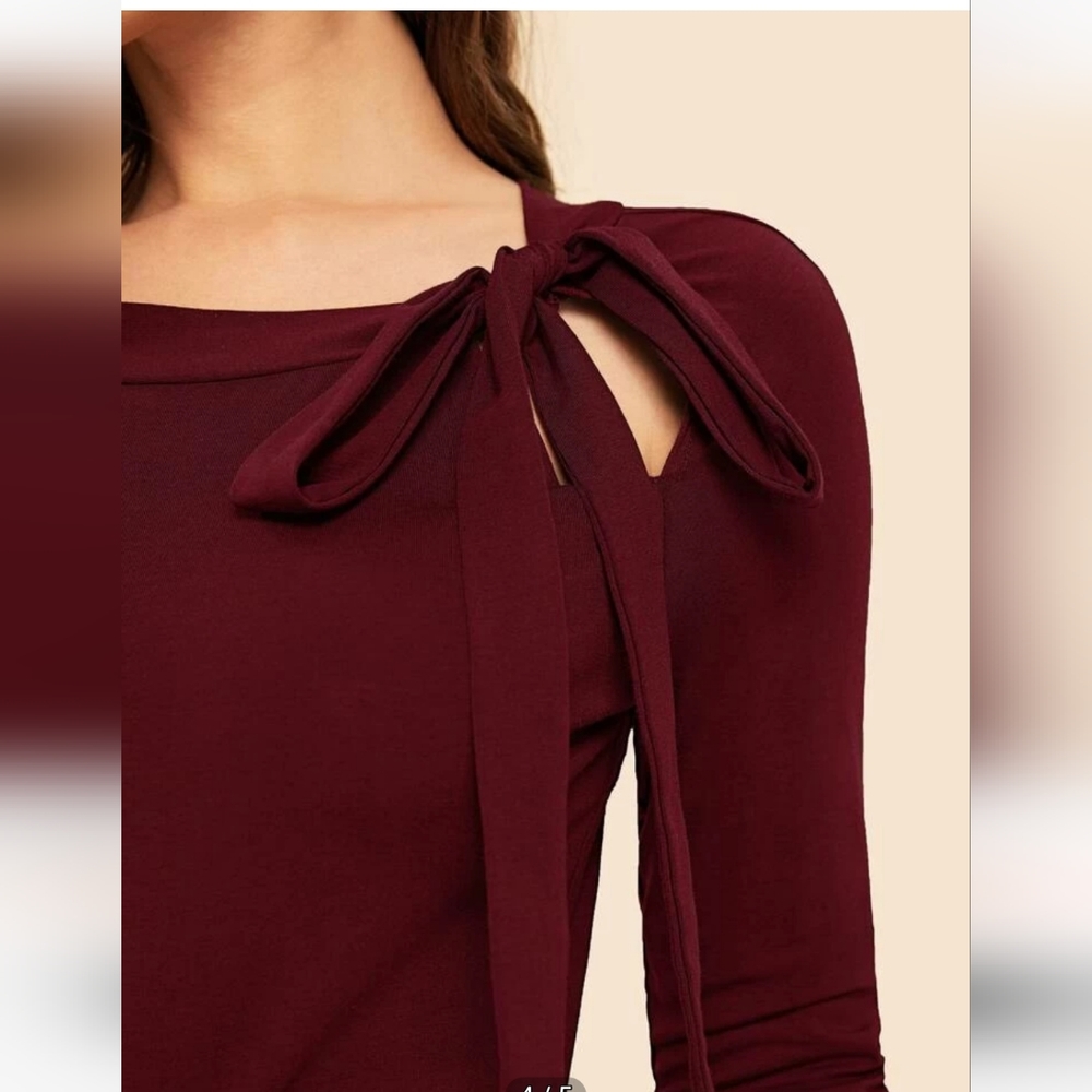 Felegant Tie Neck Raglan Sleeve Top - Picture 4 of 6
